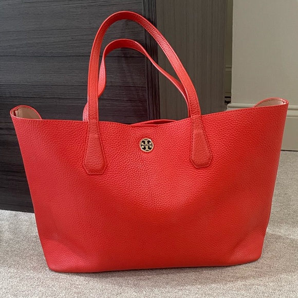 Tory Burch BRODY Liberty red/orange leather shoulder tote bag - Picture 4 of 8